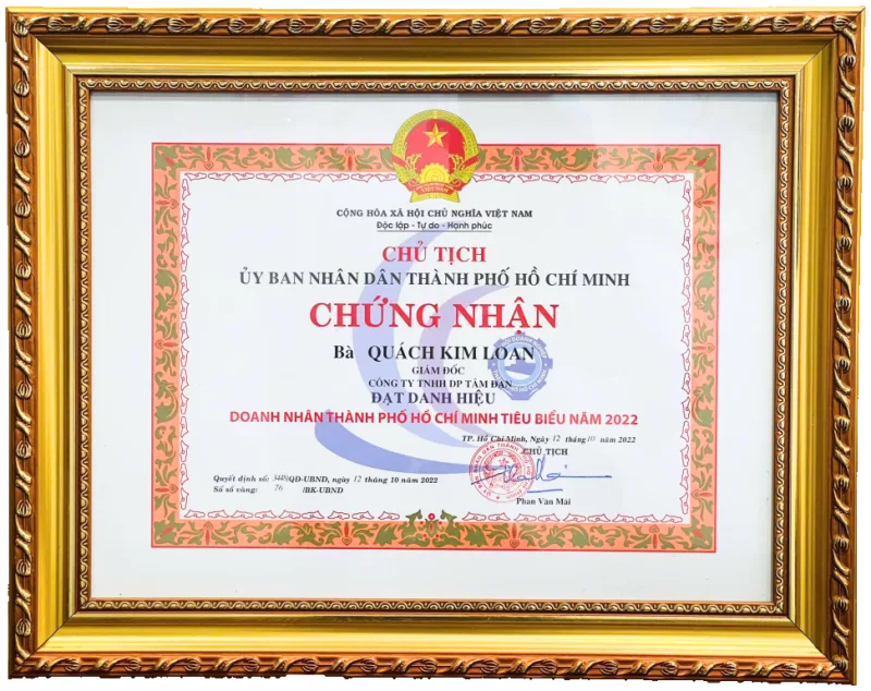 Doanh nhân TP. Hồ Chí Minh tiêu biểu 2022 - Bằng khen UBND