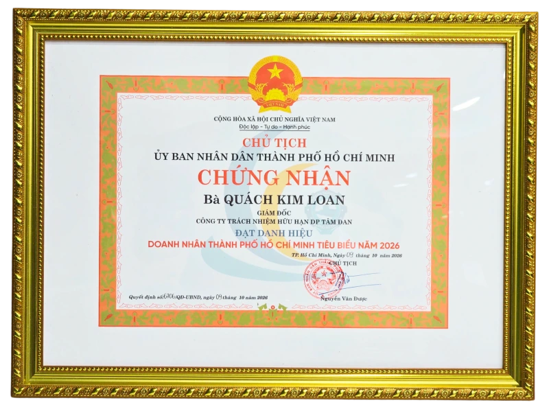 Top 100 Doanh nhân TP. Hồ Chí Minh tiêu biểu - Chứng nhận UBND