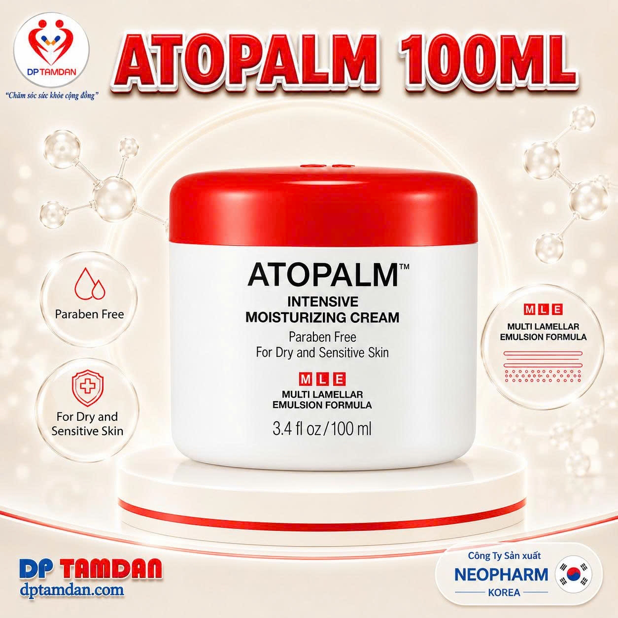 ATOPALM 100ml — Kem dưỡng ẩm cho da khô, da nhạy cảm