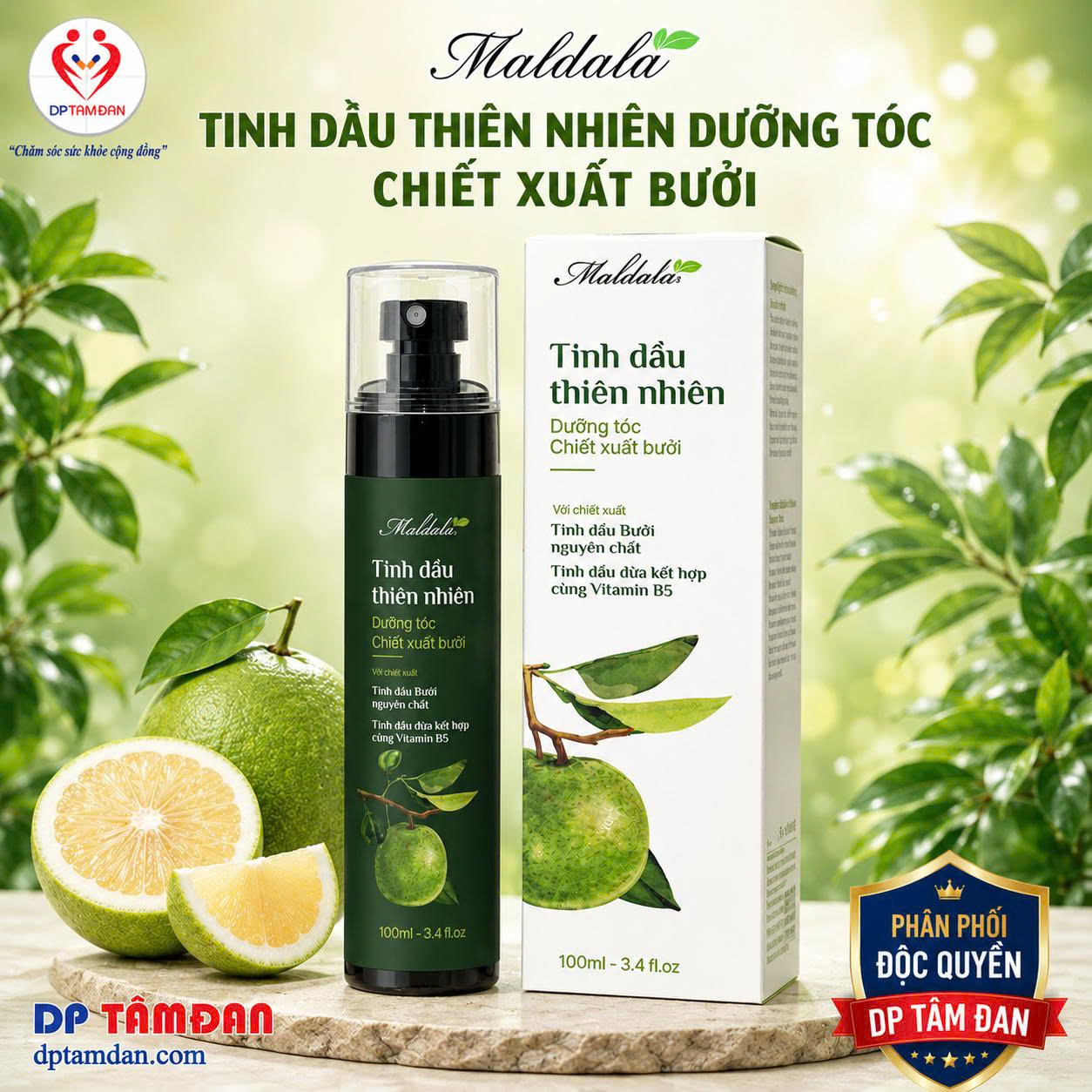 Tinh dầu thiên nhiên dưỡng tóc chiết xuất bưởi Maldala — Nuôi dưỡng và hỗ trợ mọc tóc