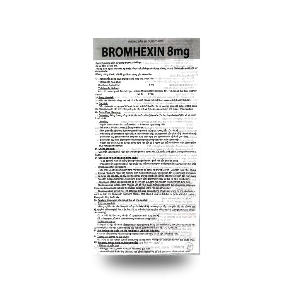BROMHEXIN 8mg — Tiêu nhầy, long đờm - ảnh 3