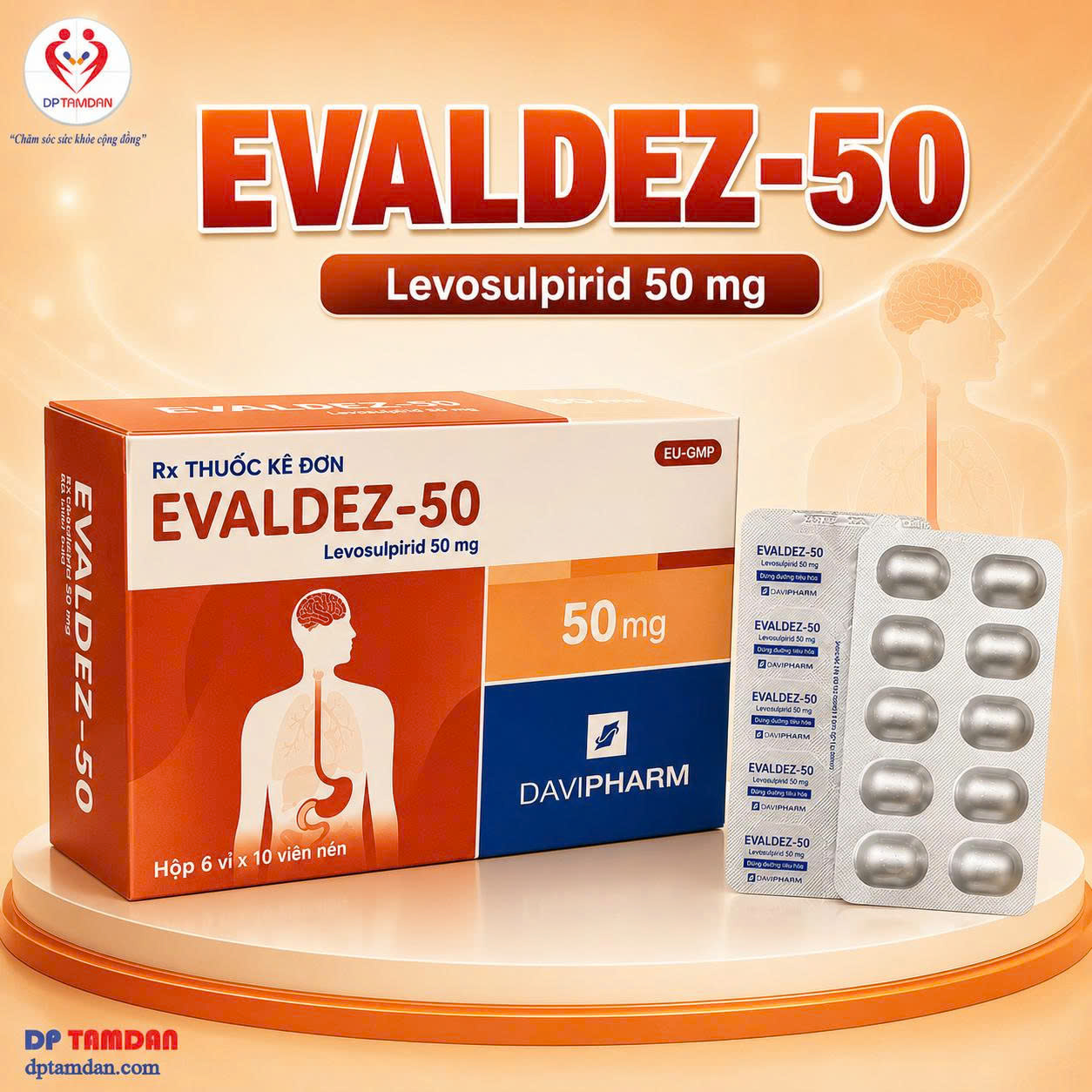 EVALDEZ 50 — Điều trị tâm thần cấp & mạn tính, Giảm triệu chứng khó tiêu chức năng