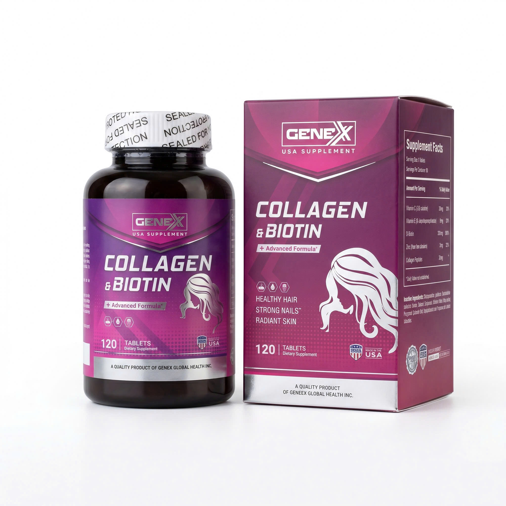 GENEXX COLLAGEN VÀ BIOTIN — Bổ sung Collagen,  Kẽm, Biotin, VitaminE,  Vitamin C Cải thiện tình tạng lão hóa - ảnh 2