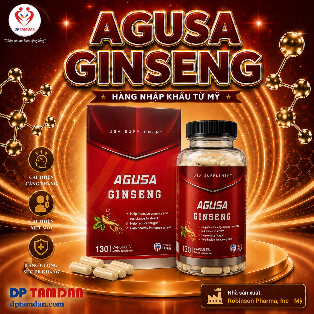 AGUSA GINSENG - Hỗ trợ cải thiện tình trạng căng thẳng và mệt mỏi. Hỗ trợ tăng cường sức đề kháng| Nhập khẩu Mỹ