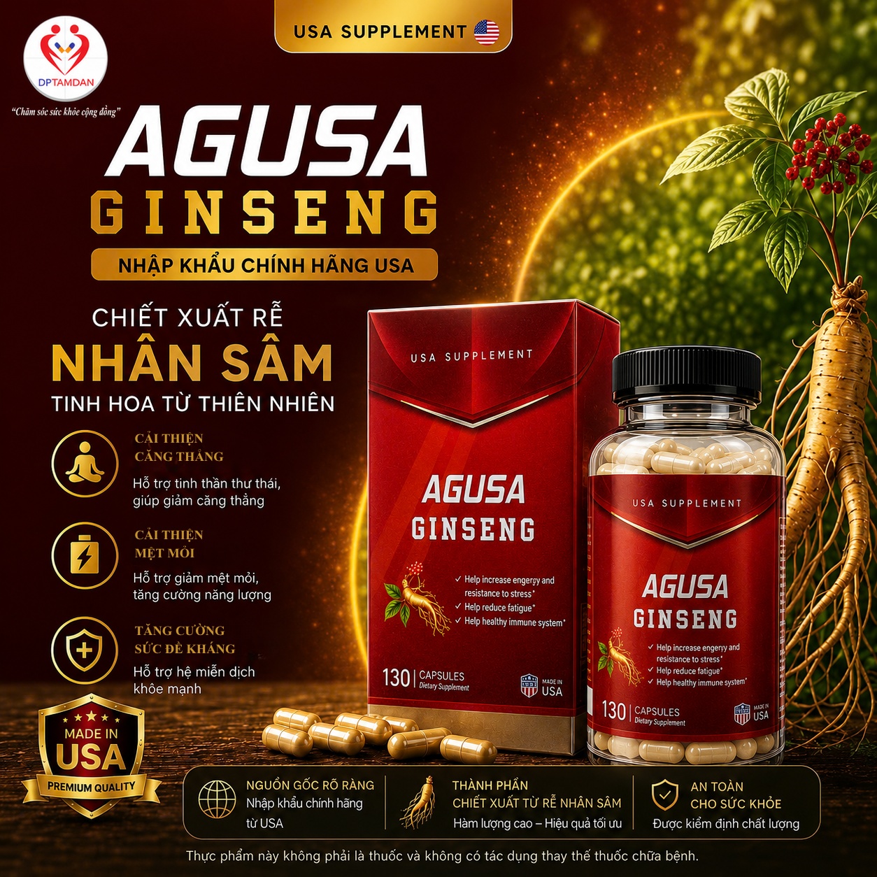 AGUSA GINSENG - Hỗ trợ cải thiện tình trạng căng thẳng và mệt mỏi. Hỗ trợ tăng cường sức đề kháng| Nhập khẩu Mỹ - ảnh 3