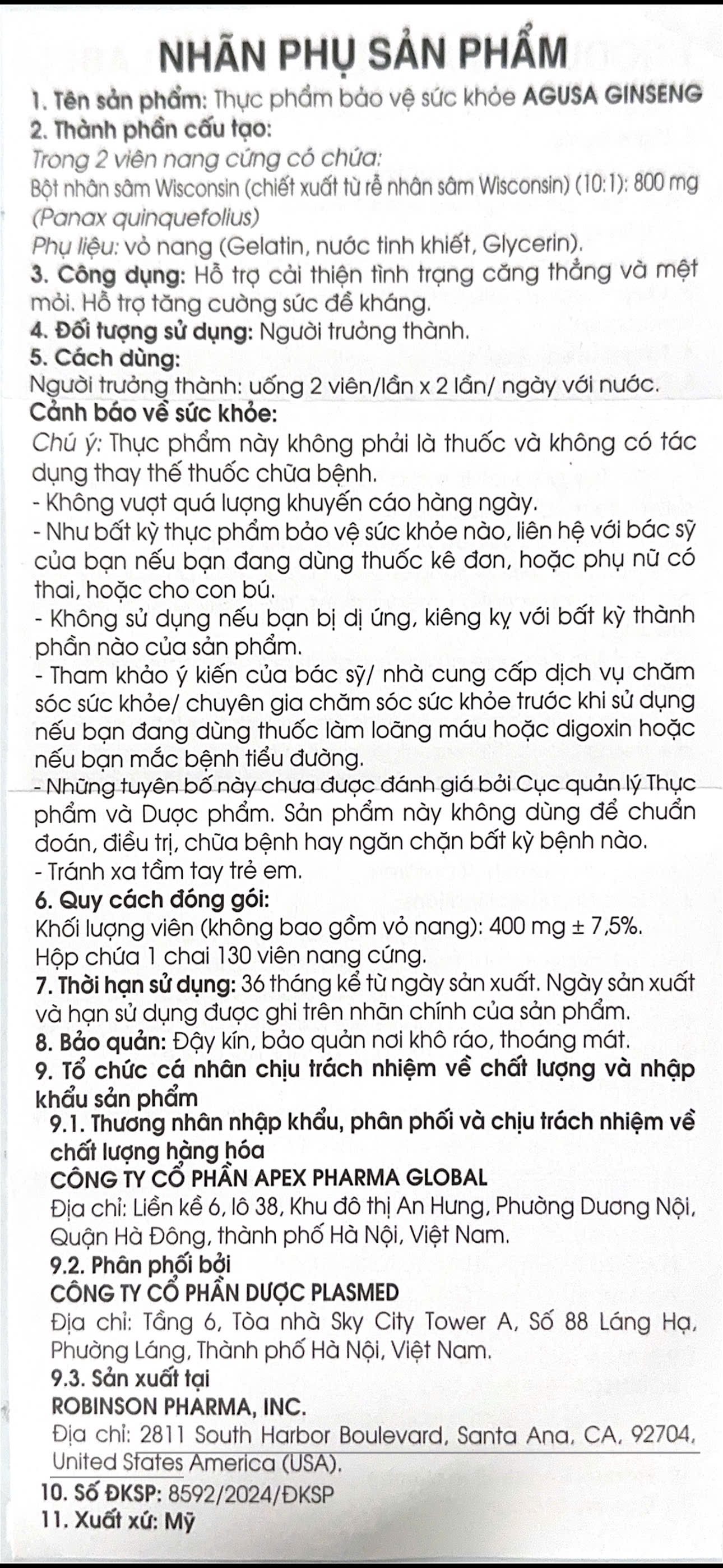AGUSA GINSENG - Hỗ trợ cải thiện tình trạng căng thẳng và mệt mỏi. Hỗ trợ tăng cường sức đề kháng| Nhập khẩu Mỹ - ảnh 2