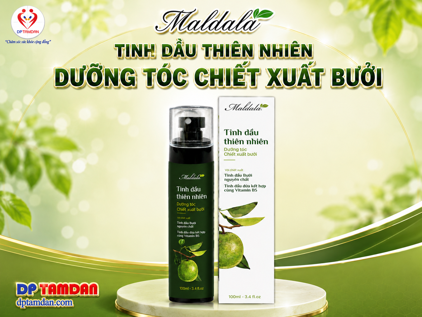 TINH DẦU THIÊN NHIÊN DƯỠNG TÓC CHIẾT XUẤT BƯỞI MALDALA